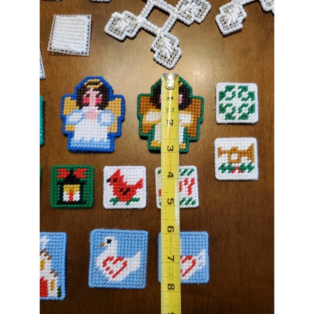 Lot of 30 Plastic Canvas Needlepoint Christmas Pieces Handmade Vintage Decor